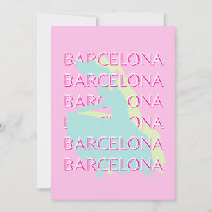 Tarjeta Festiva Barcelona Travel Art, España Travel Art, Pink