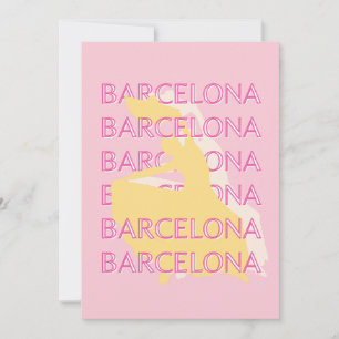 Tarjeta Festiva Barcelona Travel Art, España, Travel Art, Pink