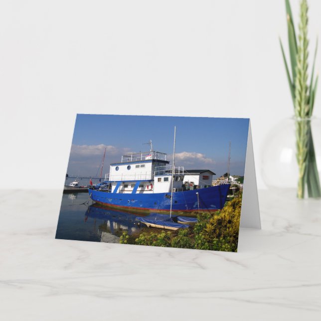 Tarjeta Festiva Barco de casa en la isla de Wight (Anverso)