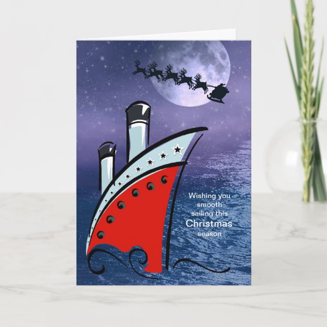 Tarjeta Festiva Barco de cruceros - barco en el mar + Vuelo de (Anverso)