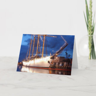 Tarjeta Festiva Barco de vela con luces