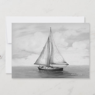Tarjeta Festiva Barco de vela de mano blanca y negra para cualquie