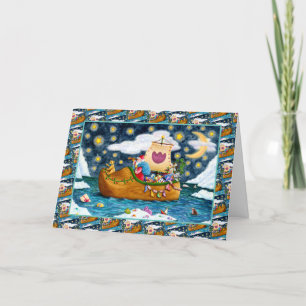 TARJETA FESTIVA BARCO HOLANDÉS SHOE SANTA, ICEBERGS, BALLENA, OSO 