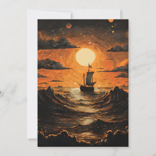 Tarjeta Festiva Barco navegando por la noche