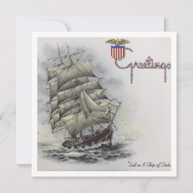 Tarjeta Festiva Barco naviero vintage (Anverso)