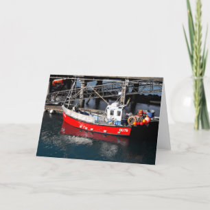 Tarjeta Festiva Barco pesquero rojo en Guernsey