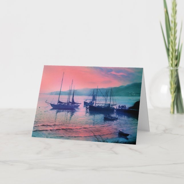 TARJETA FESTIVA BARCOS EN LA MISTA NOCTURNA (Anverso)