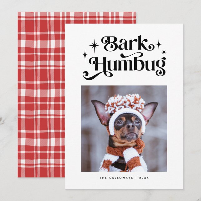 Tarjeta Festiva BARK HUMBUG Navidades graciosos de fotos de perros (Anverso / Reverso)