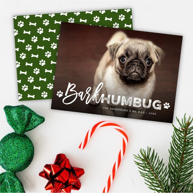 Tarjeta Festiva Bark Humbug Typography Dog Lover Foto Funny Mascot (Subido por el creador)