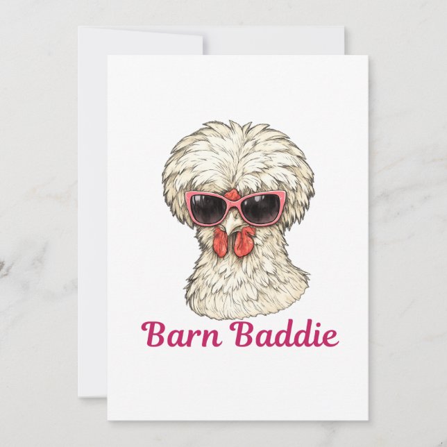 Tarjeta Festiva Barn Baddie Funny Glam Chicken in Pink Sunglasses  (Anverso)