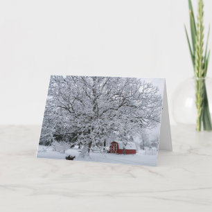 TARJETA FESTIVA BARN DE INVIERNO Y DESEOS DE NAVIDADES