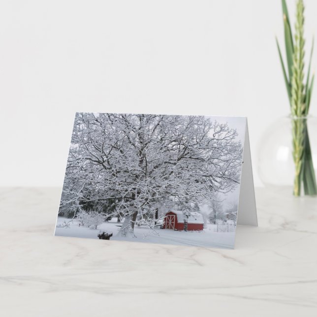 TARJETA FESTIVA BARN DE INVIERNO Y DESEOS DE NAVIDADES (Anverso)