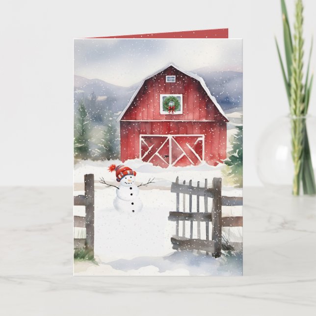 Tarjeta Festiva Barn De Navidades De Agua Y Snowman (Anverso)