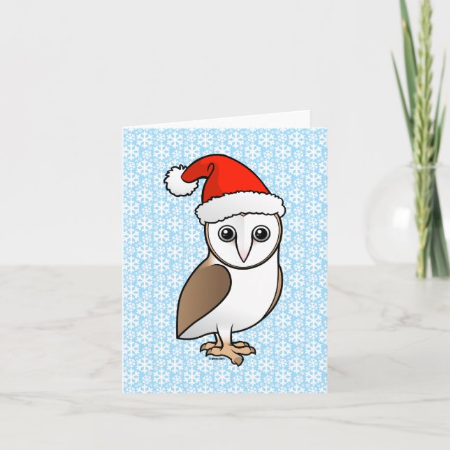 Tarjeta Festiva Barn Owl Santa (Anverso)