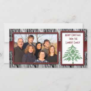 Tarjeta Festiva Barnwood Red Border Woodous Pine Tree Photo Cards