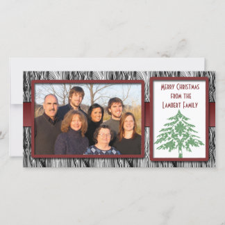 Tarjeta Festiva Barnwood Red Border Woodous Pine Tree Photo Cards