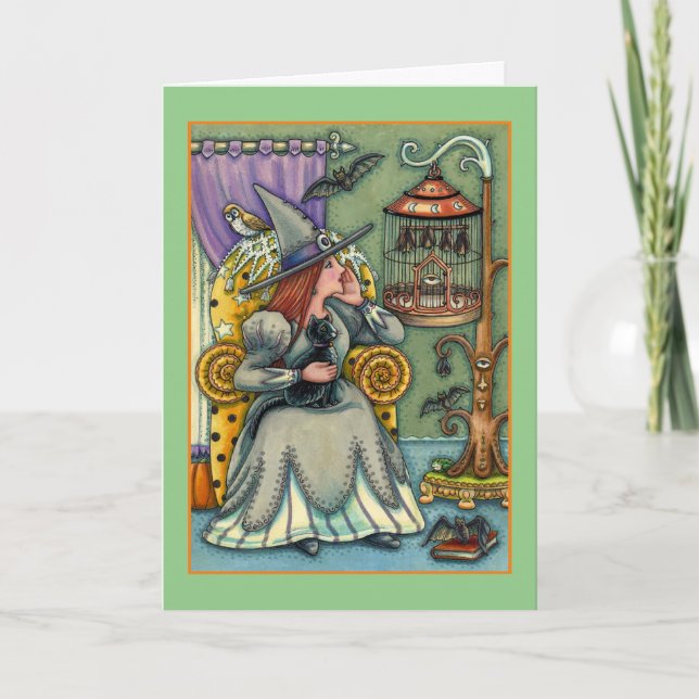 TARJETA FESTIVA BARRA AMABLE, CAT, MASCOTAS, BAT CAGE, HALLOWEEN V (Anverso)