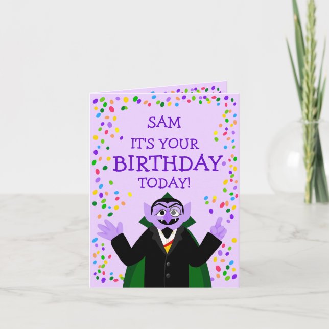 Tarjeta Festiva Barrio Sésamo | Cumpleaños del conde von Count (Anverso)