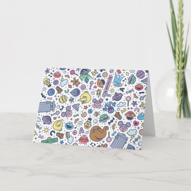 Tarjeta Festiva Barrio Sésamo | Patrón de Doodle de Sesame Pals (Anverso)