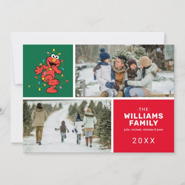 Tarjeta Festiva Barrio Sésamo | Vacaciones fotográficas de Elmo Fa (Anverso)