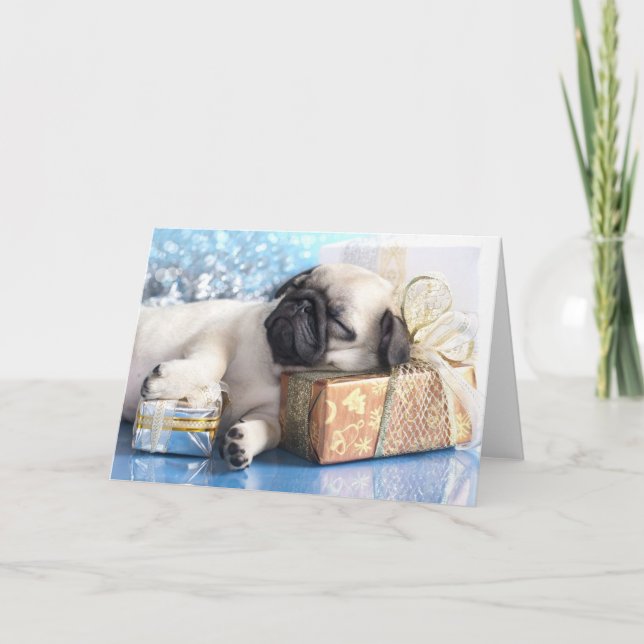 Tarjeta Festiva Barro amasado del perrito el dormir y regalos del (Anverso)