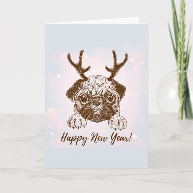 Tarjeta Festiva Barro amasado lindo del reno de la Feliz Año Nuevo (Anverso)
