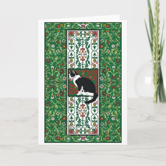 Tarjeta Festiva Barroco gato de Tuxedo (Anverso)