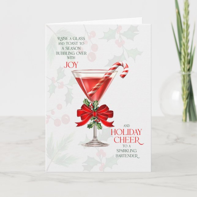 Tarjeta Festiva Bartender Raise a Glass and Toast with Joy (Anverso)