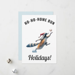 Tarjeta Festiva Baseball Christmas Card – Raccoon “Ho-Ho-Home Run”