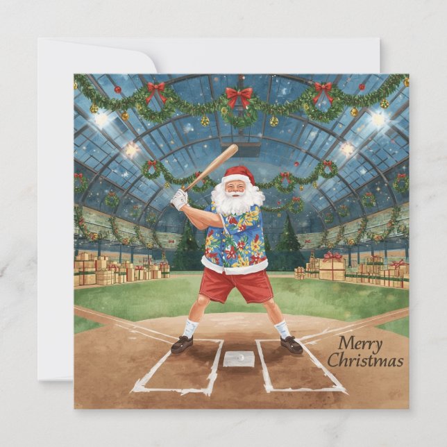 Tarjeta Festiva Baseball Christmas with Santa Claus (Anverso)