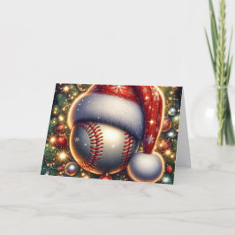 Tarjeta Festiva Baseball in Santa Hat Christmas