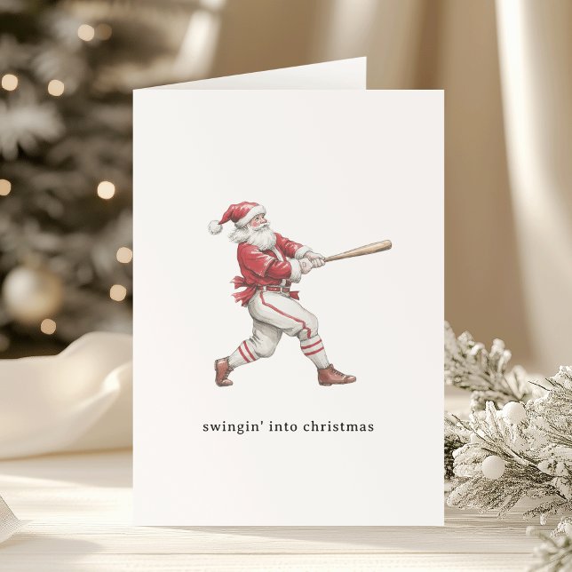 Tarjeta Festiva Baseball Santa Swingin' Into Christmas (Subido por el creador)