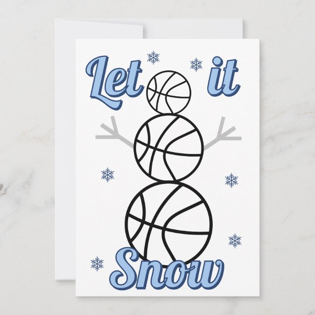 Tarjeta Festiva Basketball Snowman Let It Snow Flat Holiday Card (Anverso)
