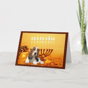 Tarjeta Festiva Basset Hound Chanukah Card Menorah