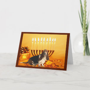 Tarjeta Festiva Basset Hound Chanukah Card Menorah