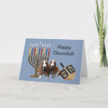 Tarjeta Festiva Basset Hound Chanukah Card Menorah Dreidel<br><div class="desc">Recordar a la familia y amigos durante la temporada de Chanukah es una manera maravillosa de estar en contacto con la gente que amas y te importa. Creé estas tarjetas de perro Chanukah con amor y cuidado y estoy seguro de que cualquiera que ame los perros estará encantado de recibirlas....</div>