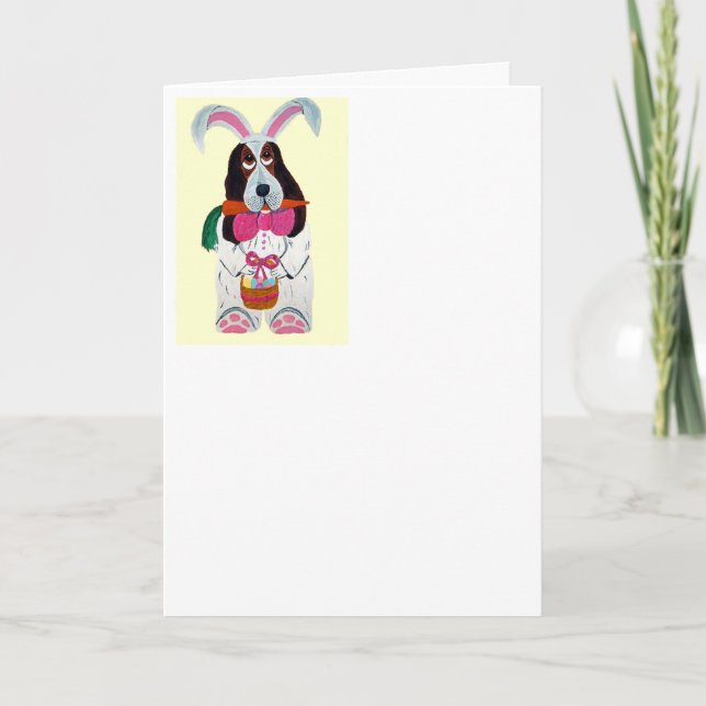 Tarjeta Festiva Basset Hound Easter Bunny (Anverso)