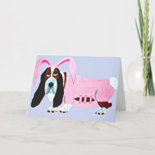 Tarjeta Festiva Basset Hound en juego rosado del conejito