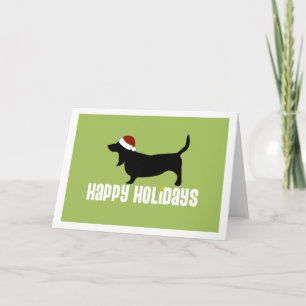 Tarjeta Festiva Basset Hound Santa Hat