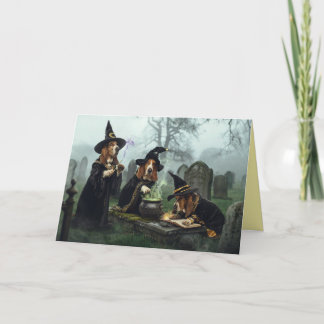 Tarjeta Festiva Basset Hound Witch Halloween Card