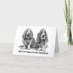 Tarjeta Festiva BASSET HOUNES, ¿Serás Mi Valentín, Por Favor?
