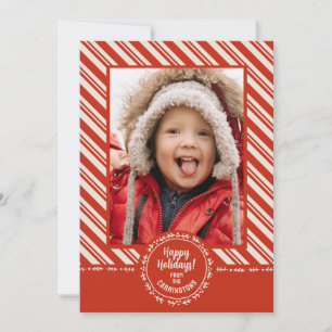 Tarjeta Festiva Bastón de Caramelo Personalizado con Rayas