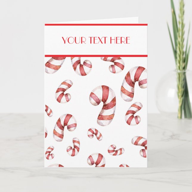 Tarjeta Festiva Bastones de caramelo rojos personalizados de Navid (Anverso)