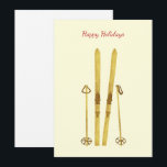 Tarjeta Festiva Bastones de esquí dorados | Crema de ilustración d<br><div class="desc">Diseño moderno de esquí alpino,  esquí,  temática de esquiador con esquís dorados y bastones dorados. Ilustración sencilla de esquí dorado festivo para amantes del esquí. Diseño de esquís nórdicos escandinavos.</div>