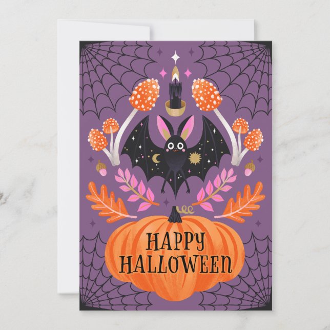 Tarjeta Festiva Bat Happy Halloween (Anverso)