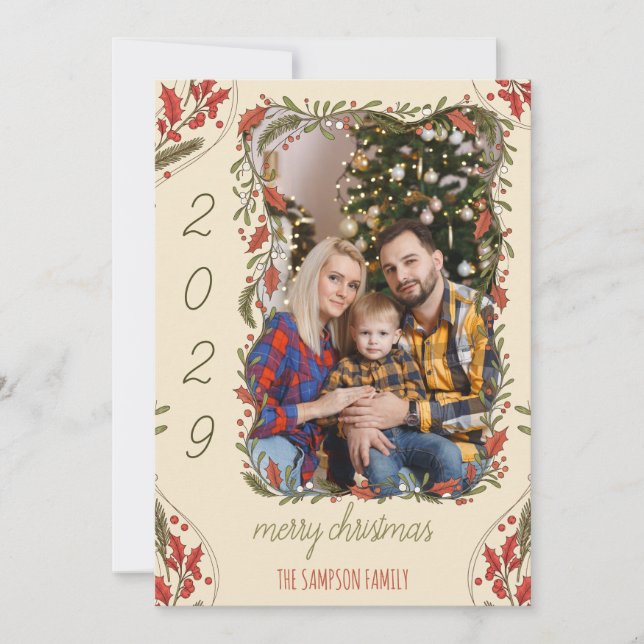 Tarjeta Festiva Batalla de flores botánicas - Navidades de fotogra (Anverso)