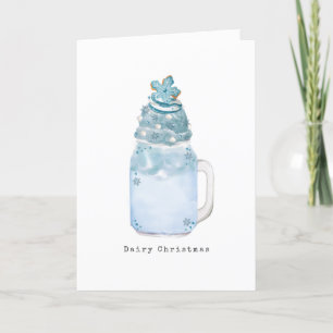 Tarjeta Festiva Batido de Leche en Tarro Azul Copo de Nieve Navida