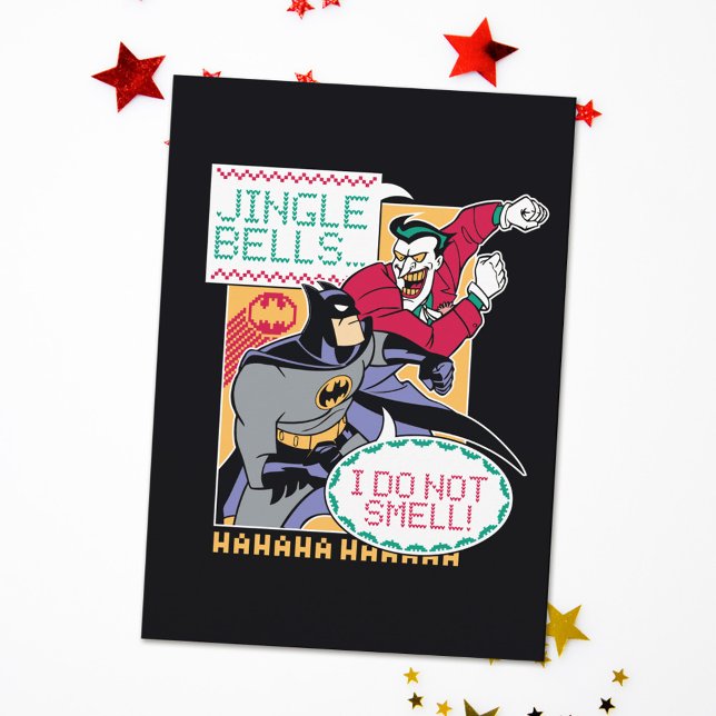 Tarjeta Festiva Batman | Campanas de jingle, ¡No Huelo! (Card on table)