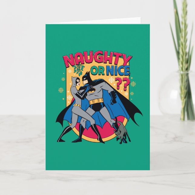 Tarjeta Festiva Batman | Catwoman Under Mistletoe Naughty Or Nice (Anverso)