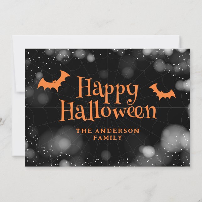Tarjeta Festiva Bats and Spiders Happy Halloween Card (Anverso)